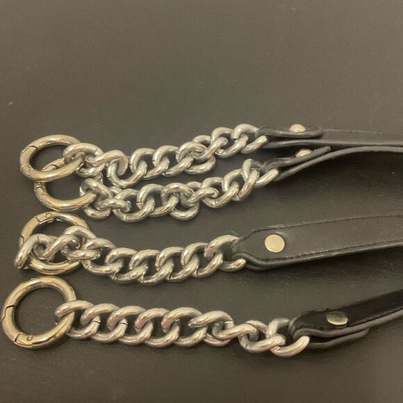 Mechi Bag Purse Replacement Handles 25" Long Silver and Black Ring Claps - Picture 6 of 6